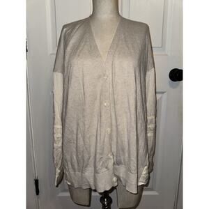 Reiss Addison Cardigan Sweater Shirt Oatmeal Wool Cashmere Button Front US 10